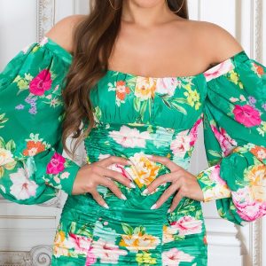 Abito corto a fiori AC547 Verde