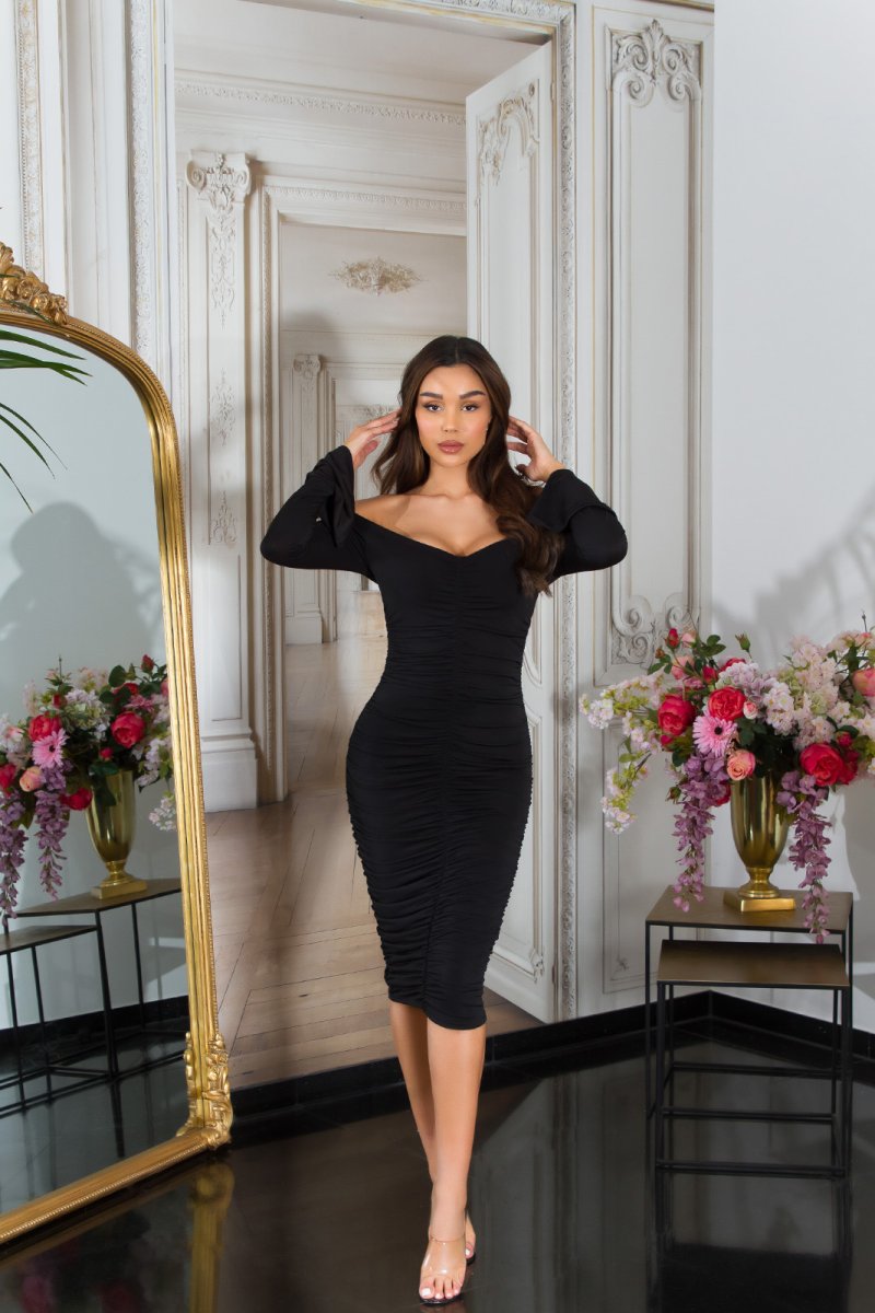 Abito a tubino drappeggiato AM087 nero - immagine 4