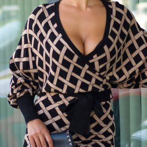 Abito in maglia a fantasia ACM193 nero