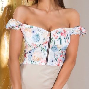 Crop top drappeggiato con zip MA152 Bianco