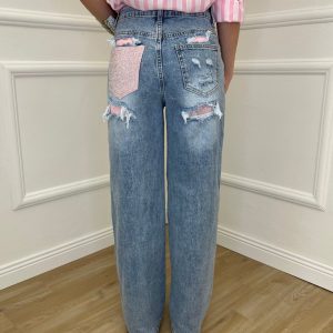 Jeans Con Tasca Strass 1960 Rosa