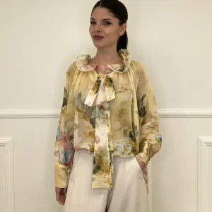 Blusa Voile Fiori Con Fiocco 4284 Giallo