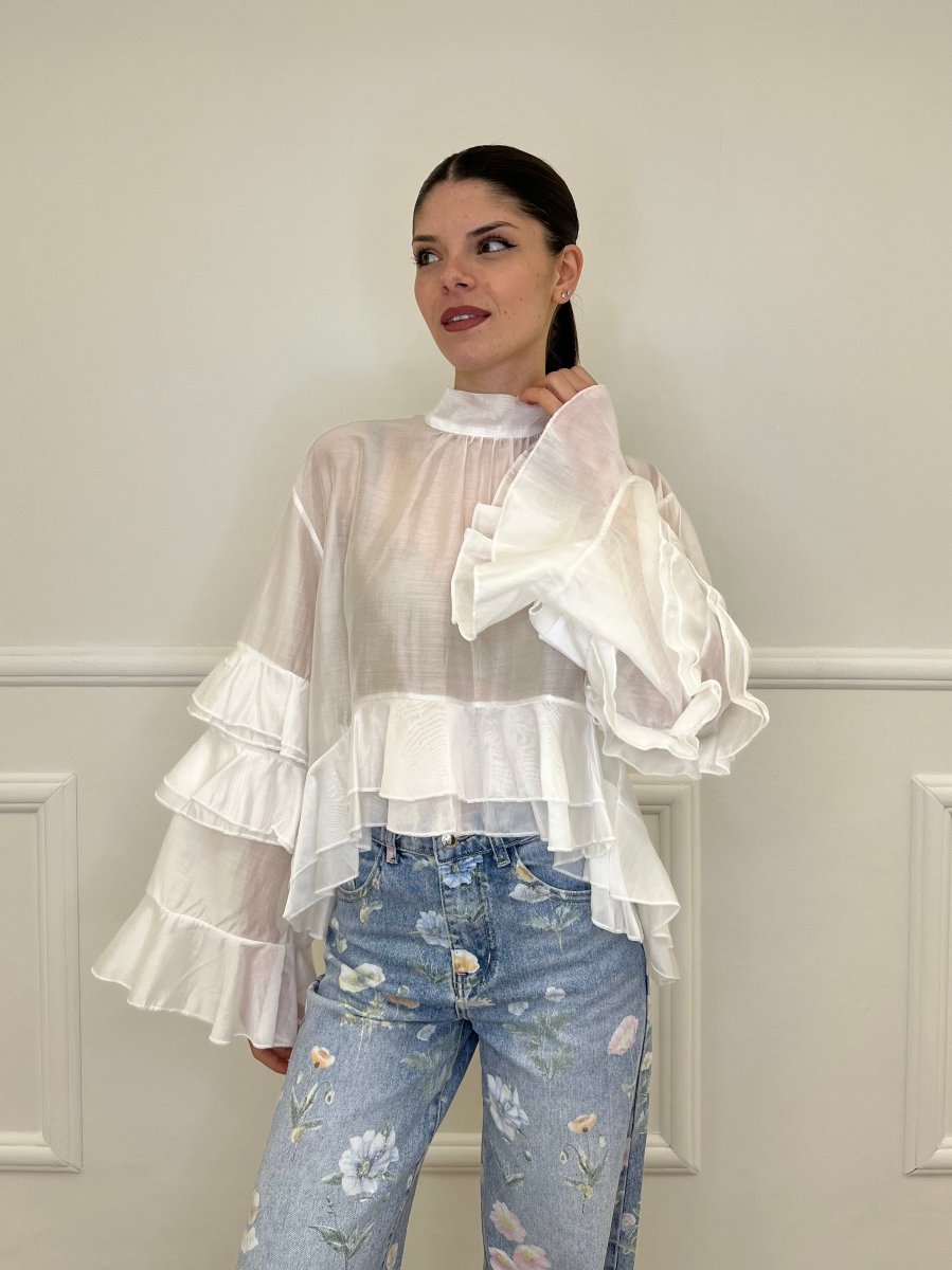 Blusa in Tencel a Balze 6108 Bianco - immagine 3