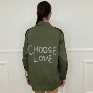 Camicia Overshirt "Choose Love" AL0066 Verde Militare