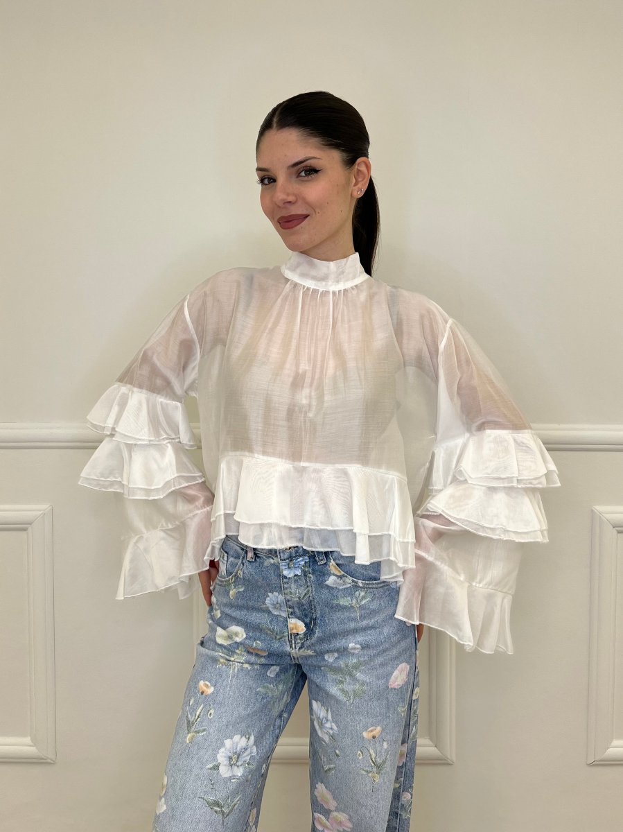 Blusa in Tencel a Balze 6108 Bianco - immagine 2