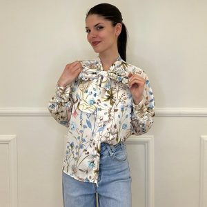 Camicia Floreale Con Fiocco 2598 Azzurro