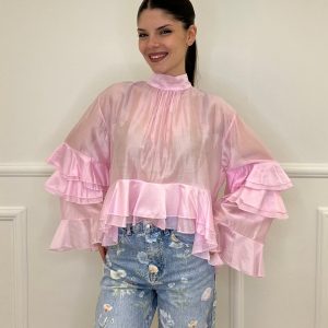 Blusa in Tencel a Balze 6108 Rosa