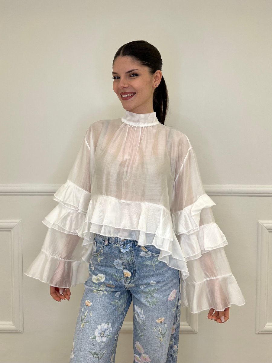 Blusa in Tencel a Balze 6108 Bianco - immagine 4