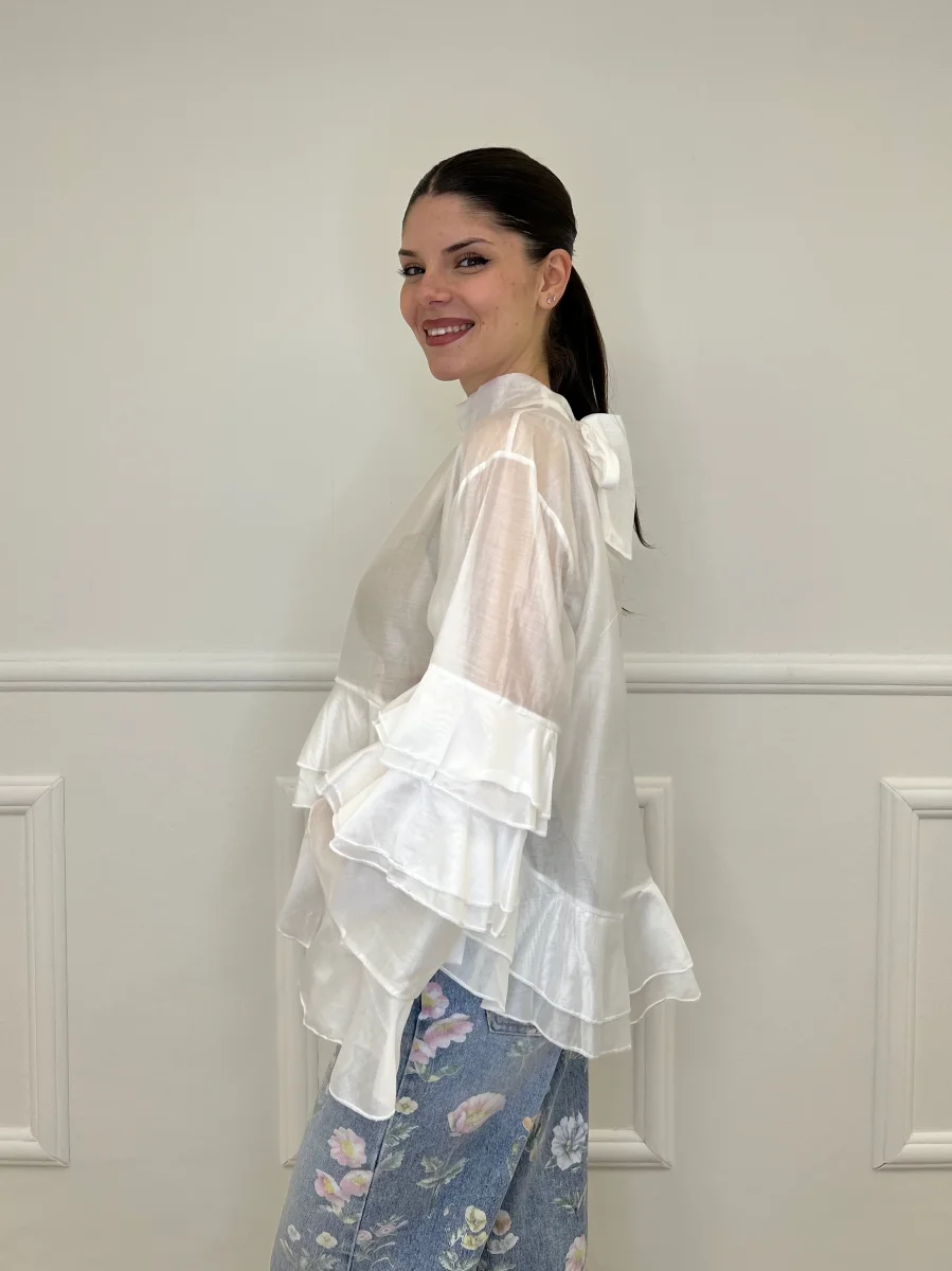 Blusa in Tencel a Balze 6108 Bianco - immagine 5