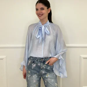 Camicia in Tencel con Fiocco 2608 Azzurro