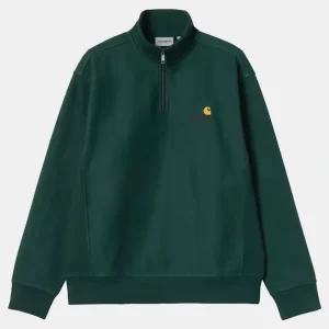 Carhartt Half Zip American Script Sweatshirt Verde Uomo