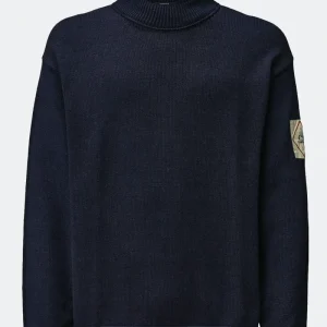 C.p. Company Indigo Cotton Vanisè Mock Neck Sweater Blu Uomo