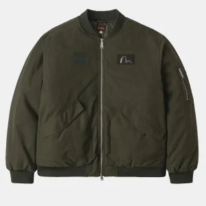 Evisu E And Seagull Appliqué Print Regular Fit Bomber Jacket Verde Uomo