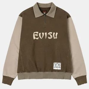 Evisu Logo Appliqué Regular Fit Half-zip Color-blocking Sweatshirt Verde Uomo
