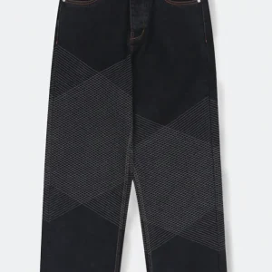 Pleasures Grid Embroidered Baggy Jeans Nero Unisex