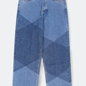 Pleasures Grid Embroidered Baggy Jeans Blu Unisex
