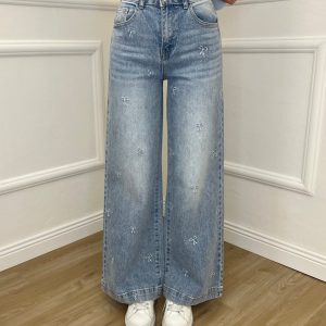 Jeans Con Fiocchi Ricamati e Strass 5354 Azzurro