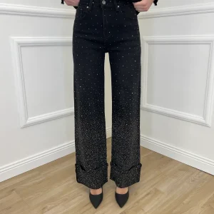 Jeans Strass con Risvolto 2382 Nero