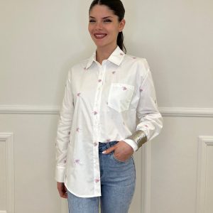 Camicia Ricami Fiori 17195 Bianco
