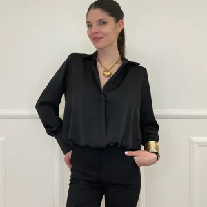 Blusa In Satin Con Spalline 10277 Nero
