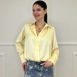Blusa In Satin Con Spalline 10277 Giallo