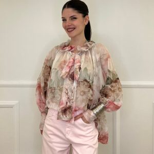 Blusa Voile Fiori Con Fiocco 4284 Ecru