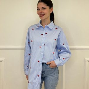 Camicia Cuori Bastoncino HQ045 Azzurro e Rosso