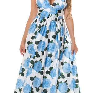 Abito lungo AL241 biano blu