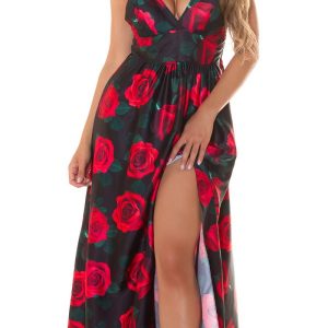 Abito lungo AL241 nero /rosso