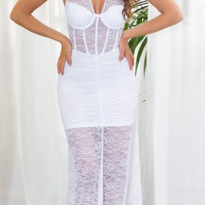 Abito lungo elegante AL273 bianco