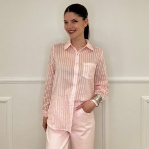Camicia Tencel Spalmata a Righe 25802 Rosa