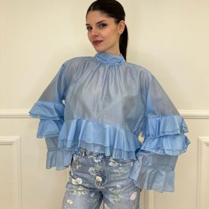 Blusa in Tencel a Balze 6108 Azzurro