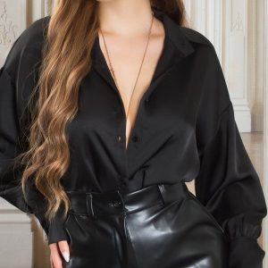 Camicetta elegante effetto raso CA099 nero