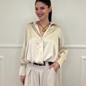 Blusa In Satin Con Spalline 10277 Beige