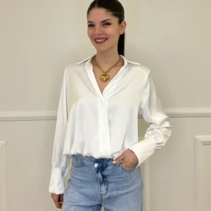 Blusa In Satin Con Spalline 10277 Bianco