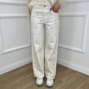 Jeans Fiori Ricamati 5387 Panna