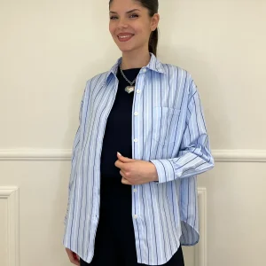 Camicia Oversize a Righe 17199 Azzurro