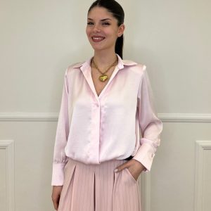 Blusa In Satin Con Spalline 10277 Rosa