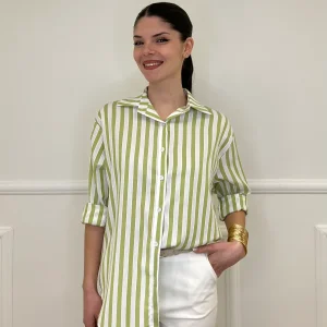 Camicia In Cotone a Righe 82062 Verde