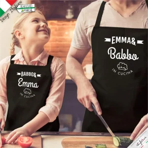 2 Grembiuli per Papà e Figlio/a, Mamma e Figlio/a Nomi e Grafica Personalizzati