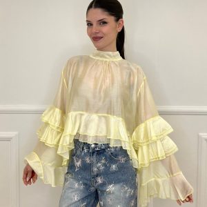 Blusa in Tencel a Balze 6108 Giallo