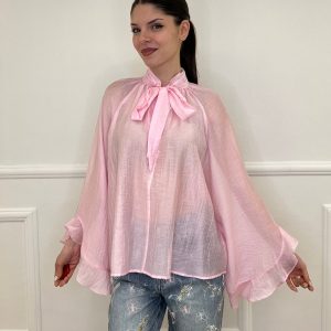 Camicia in Tencel con Fiocco 2608 Rosa