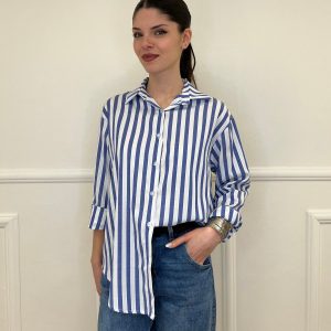 Camicia In Cotone a Righe 82062 Blu