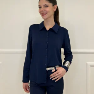 Camicia in Jersey di Viscosa 28163 Blu