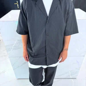 Camicia a Maniche Corte Oversize Gessata Uomo - Duca Homme