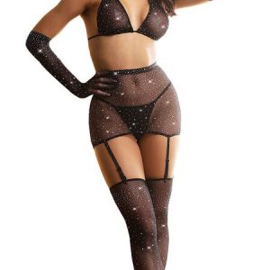 Completo bodystocking con strass INT936