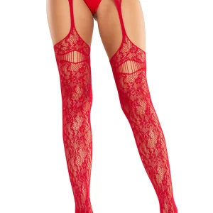 Calze con reggicalze in pizzo INT996 rosso