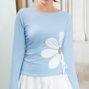 Maglia con fiore MA162 azzurro