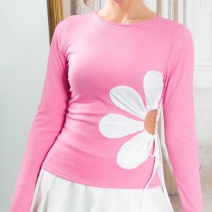 Maglia con fiore MA162 rosa
