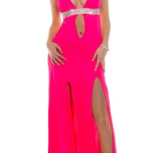 Abito lungo AL032 fucsia fluo